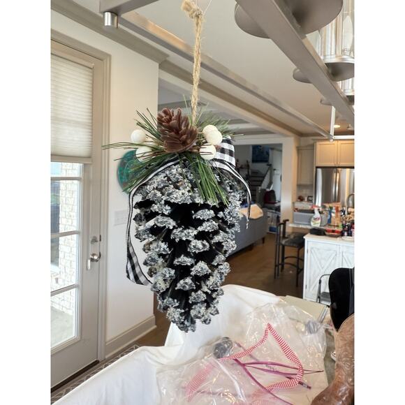 2 - Natural Looking Plastic Pine Cone Christmas Ornaments Buffalo Plaid Rustic - Picture 3 of 3